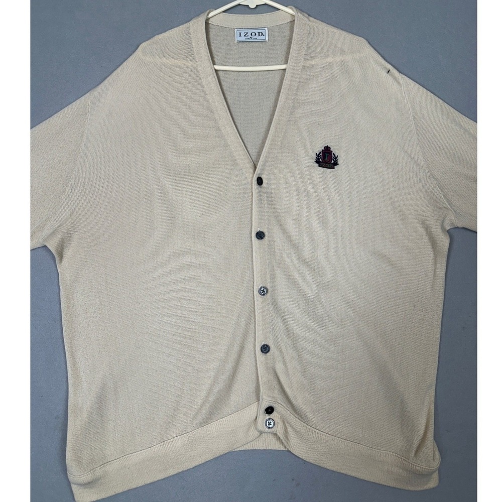 Vintage IZOD‎ Sweater Mens XL Cream Beige Cardigan V-Neck Button Up Made In USA